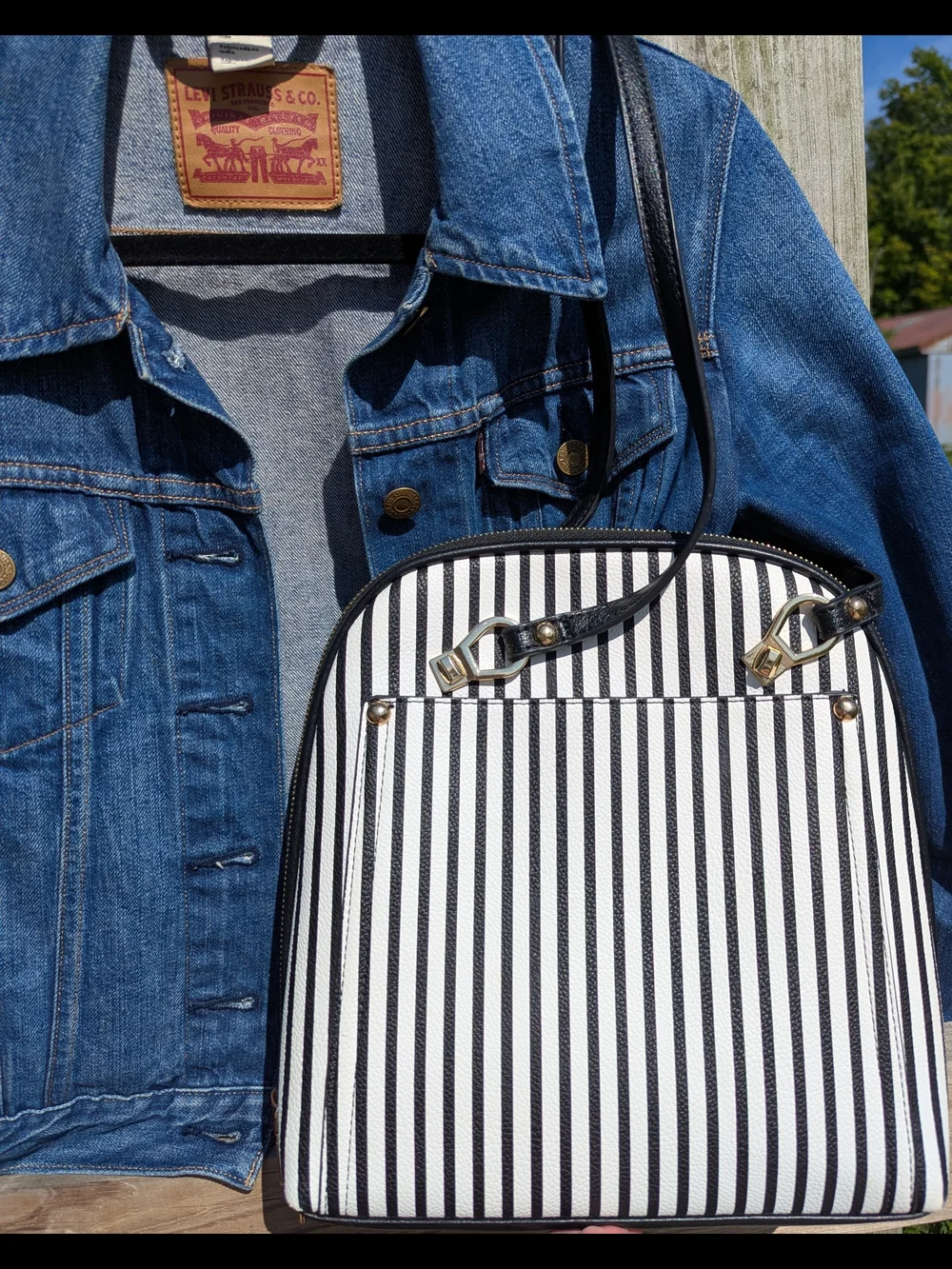 Mystique Boutique Black and White Striped Backpack